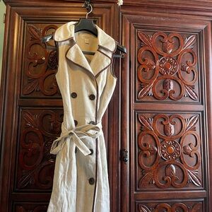 Talbots 100% Linen Beige Sleeveless Dress with Brown Trim and belt